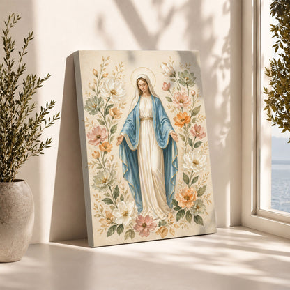 Floral Virgin Mary Grace Art Print Poster/Canvas