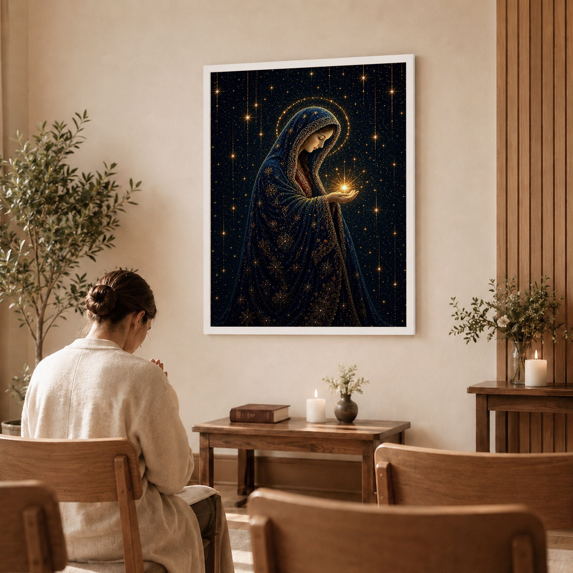 Virgin Mary Holding the Light of Heaven Poster/Canvas