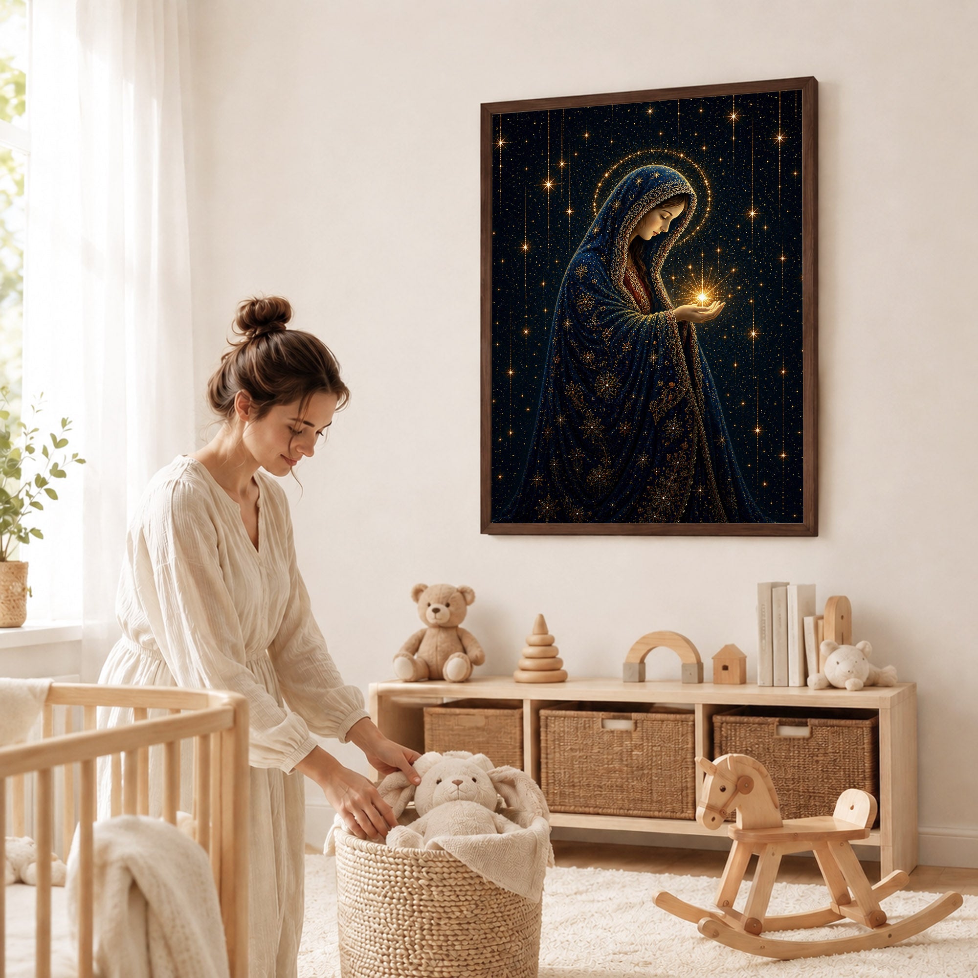 Virgin Mary Holding the Light of Heaven Poster/Canvas