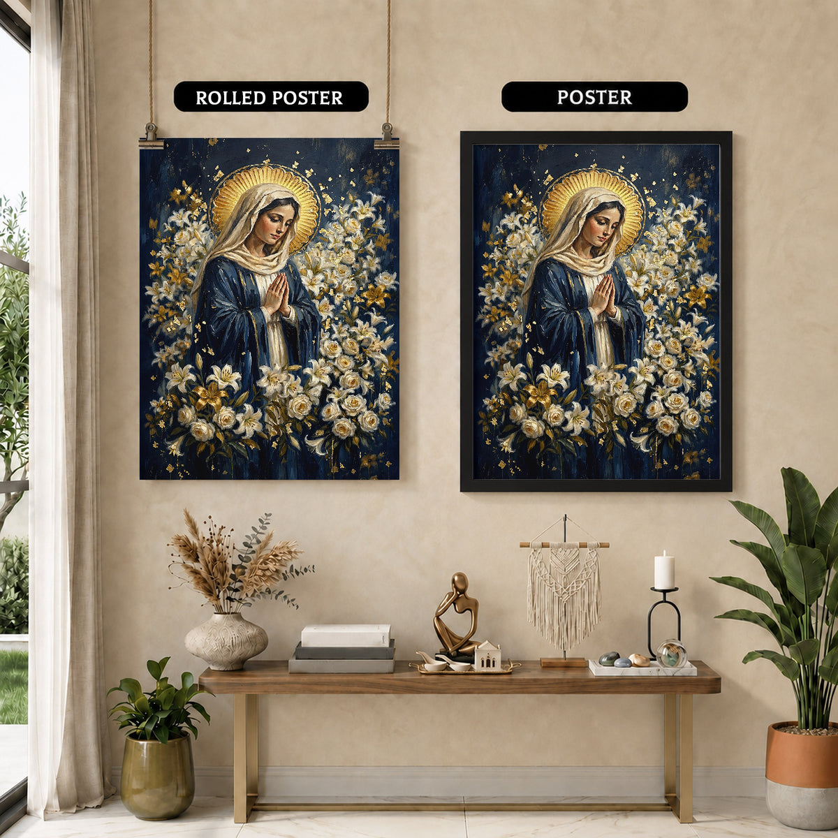 Blessed Mother Surrounded by Lilies Poster/Canvas