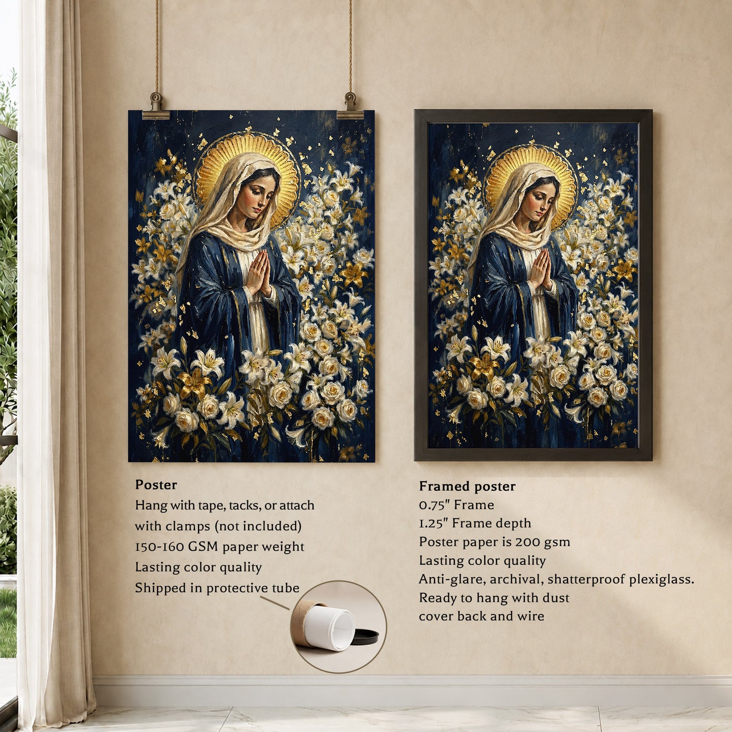 Blessed Mother Surrounded by Lilies Poster/Canvas