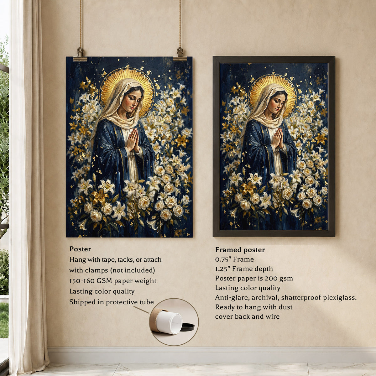 Blessed Mother Surrounded by Lilies Poster/Canvas