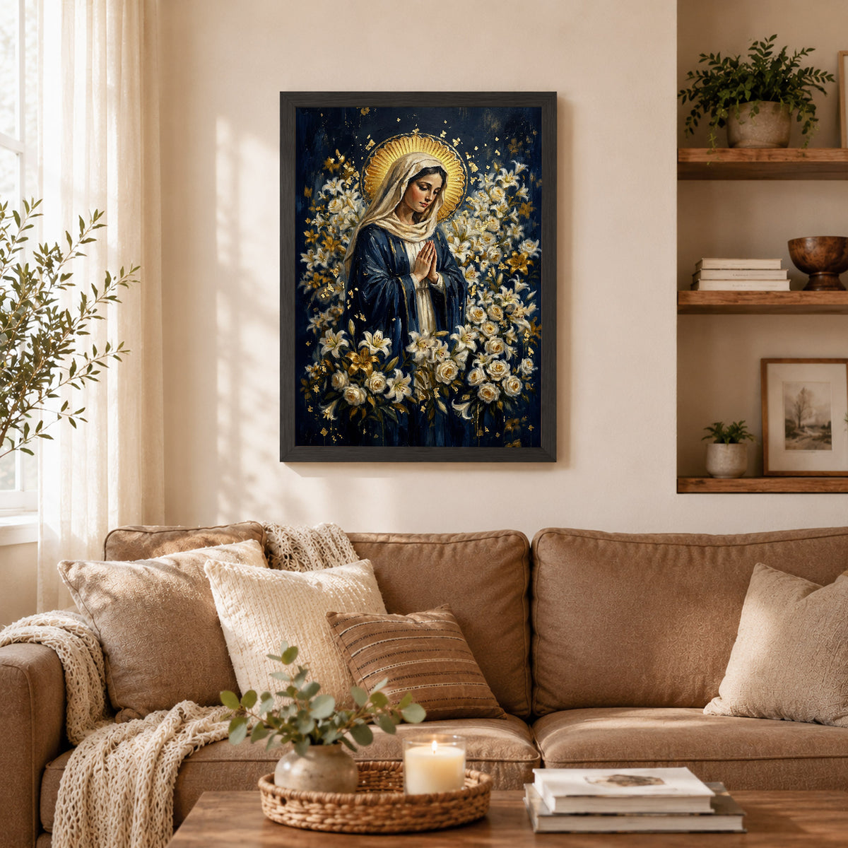 Blessed Mother Surrounded by Lilies Poster/Canvas