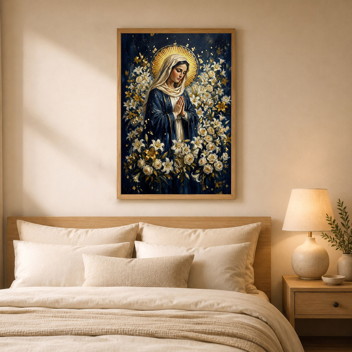 Blessed Mother Surrounded by Lilies Poster/Canvas