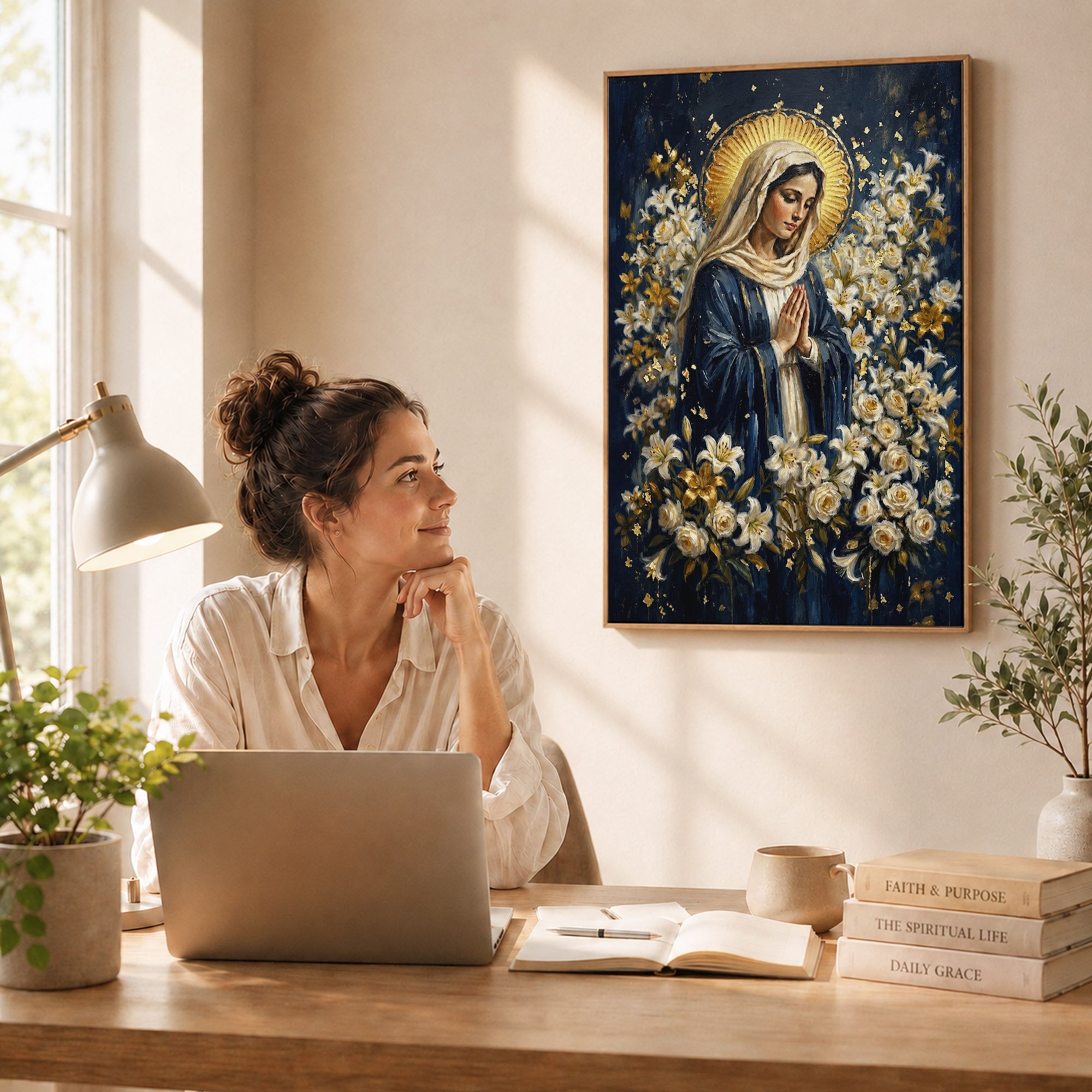 Blessed Mother Surrounded by Lilies Poster/Canvas