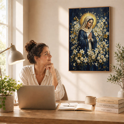Blessed Mother Surrounded by Lilies Poster/Canvas