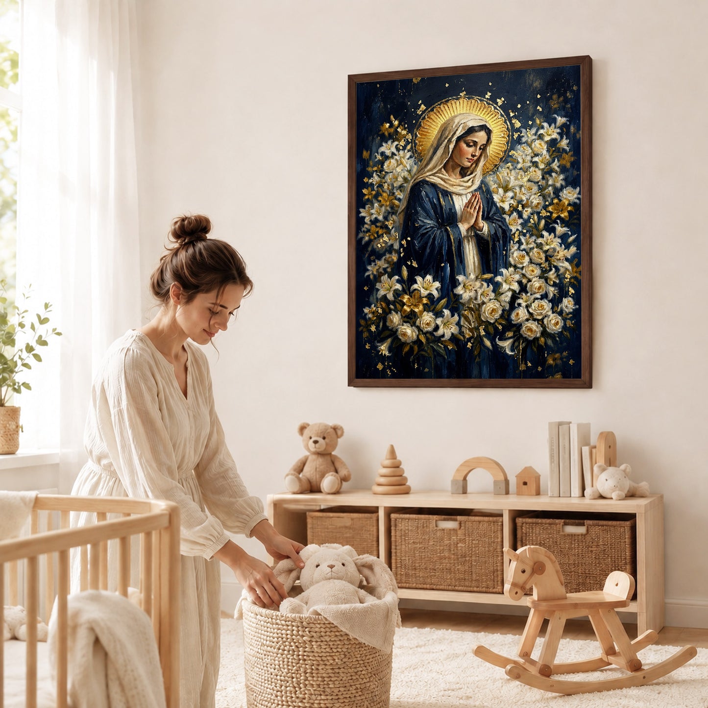 Blessed Mother Surrounded by Lilies Poster/Canvas