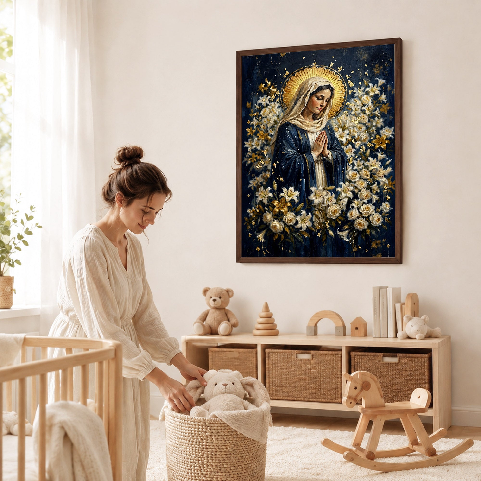 Blessed Mother Surrounded by Lilies Poster/Canvas
