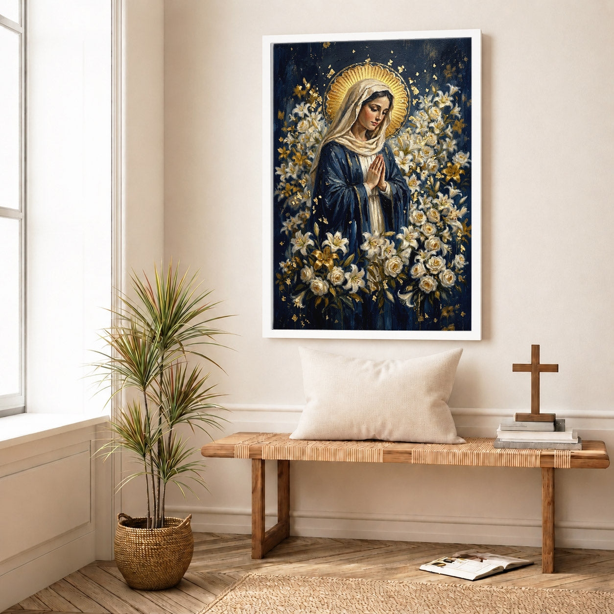 Blessed Mother Surrounded by Lilies Poster/Canvas