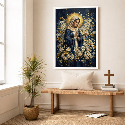 Blessed Mother Surrounded by Lilies Poster/Canvas