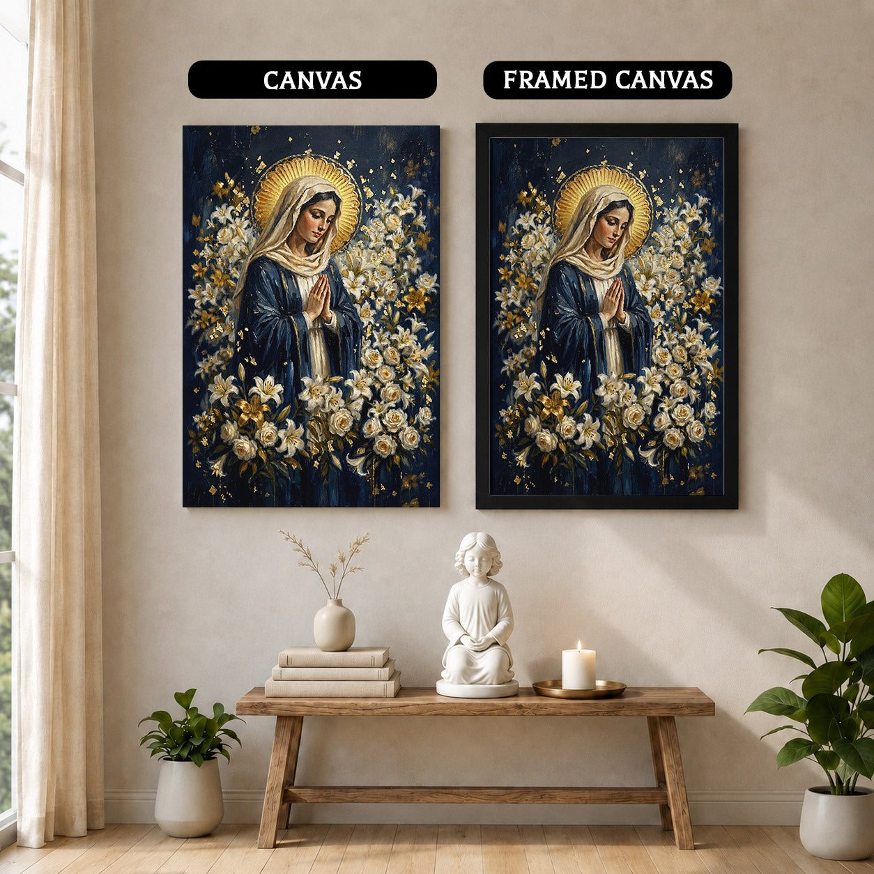 Blessed Mother Surrounded by Lilies Poster/Canvas