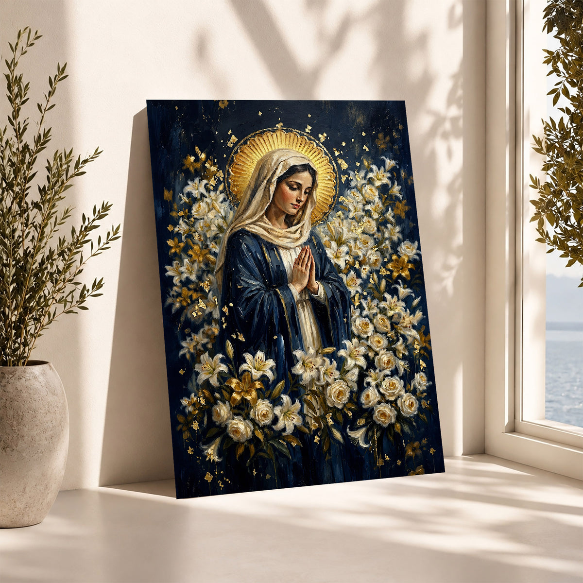 Blessed Mother Surrounded by Lilies Poster/Canvas