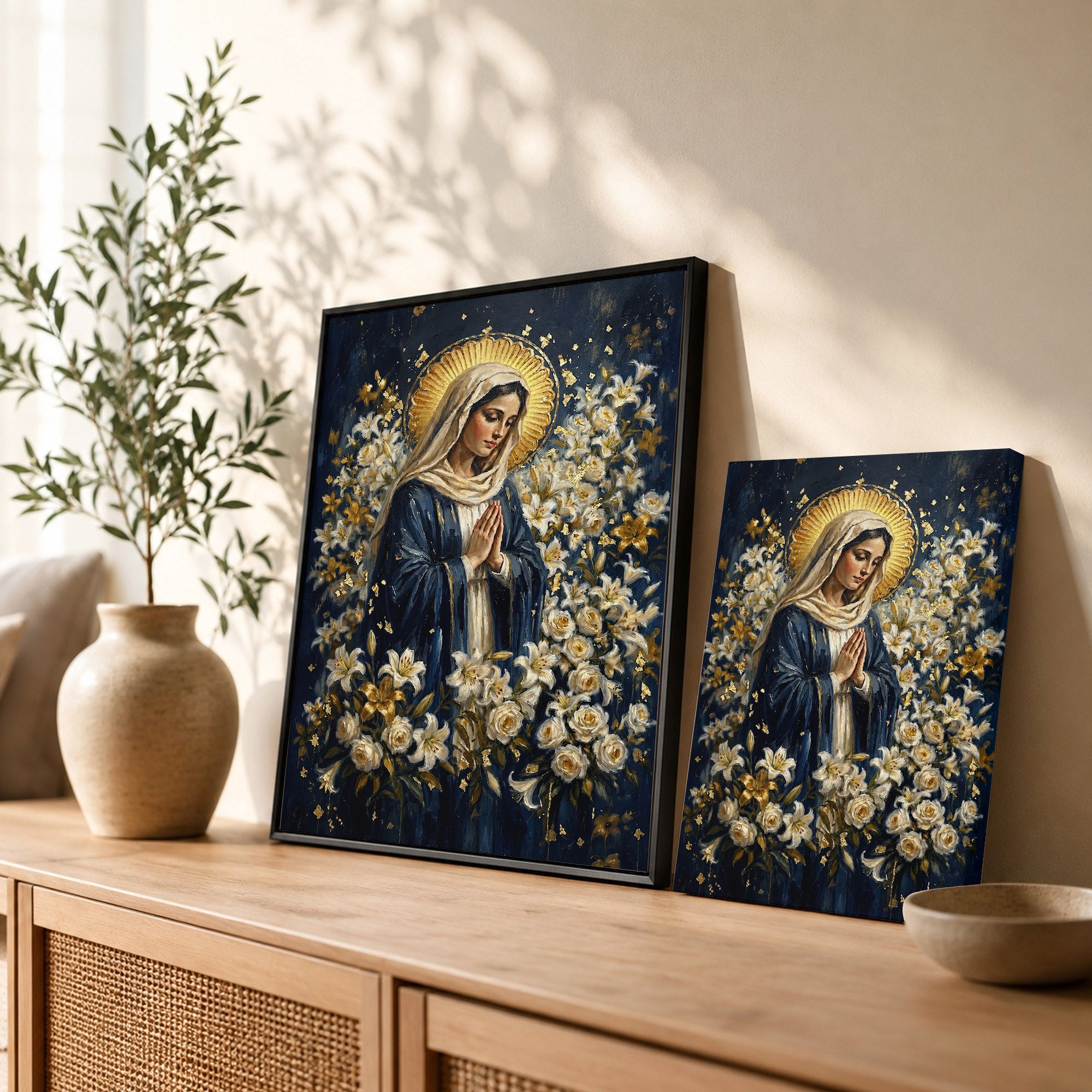 Blessed Mother Surrounded by Lilies Poster/Canvas