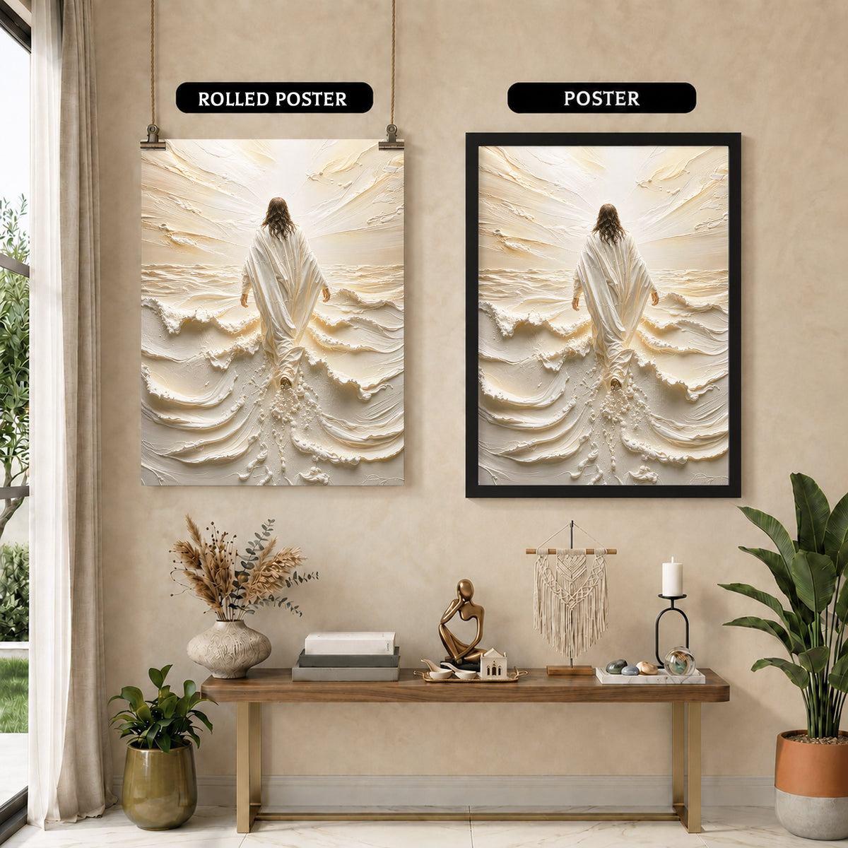 Jesus Walking on Water Through Divine Light Poster/Canvas