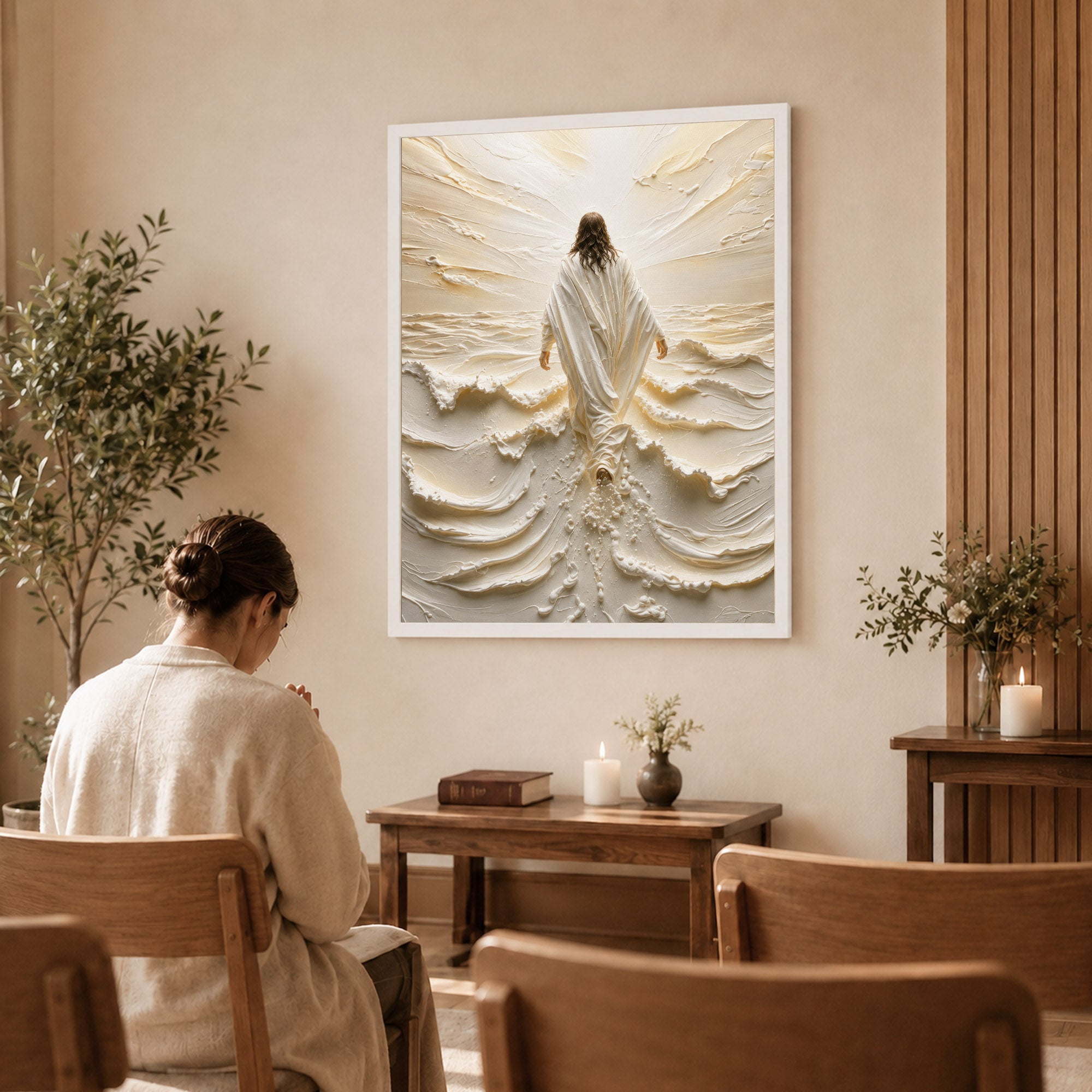 Jesus Walking on Water Through Divine Light Poster/Canvas