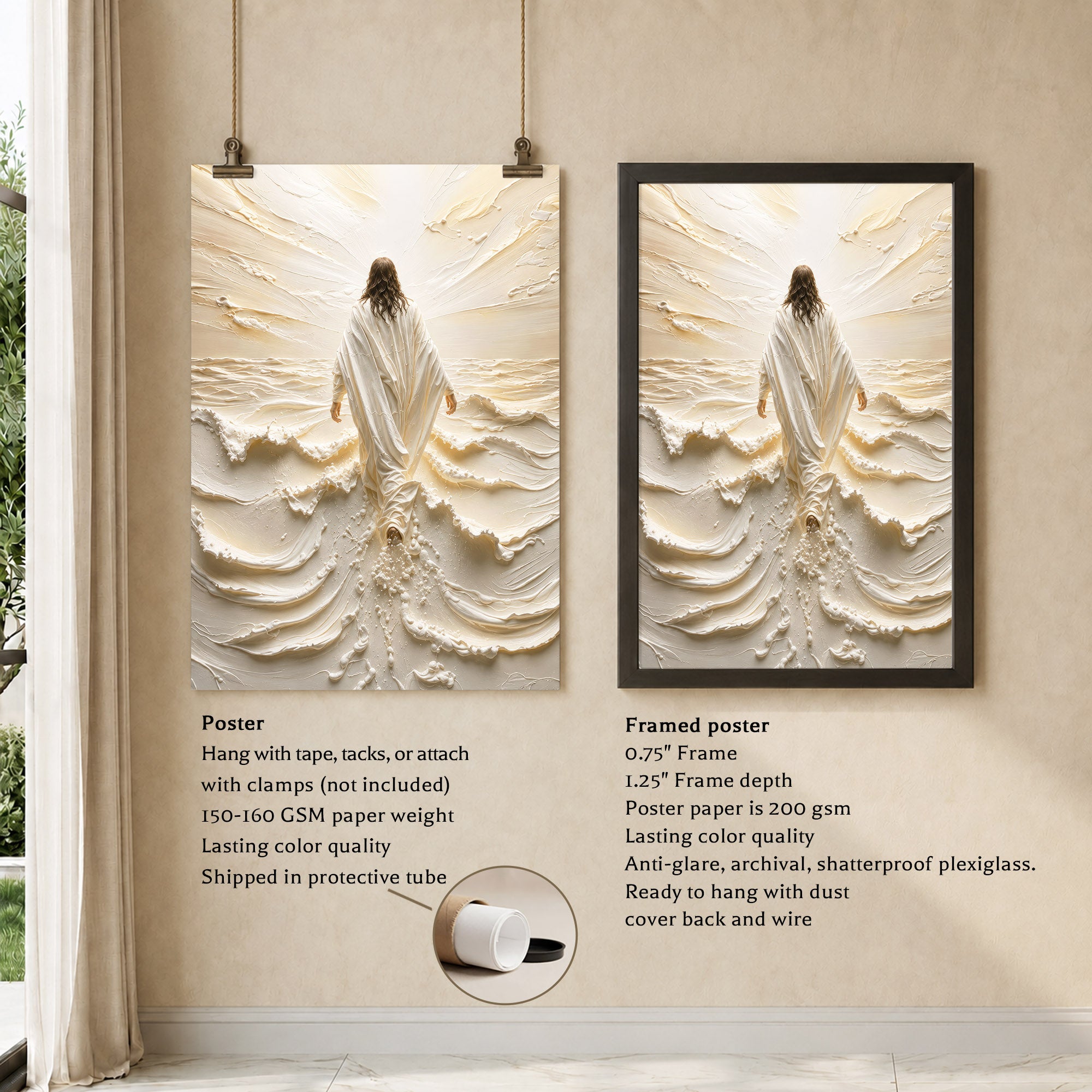 Jesus Walking on Water Through Divine Light Poster/Canvas