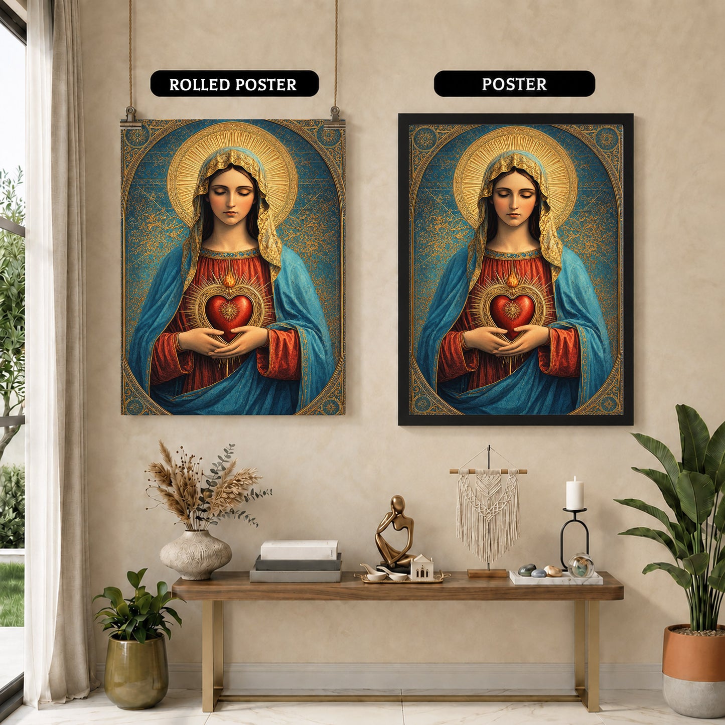 Sacred Heart of Mary Vintage Icon Poster/Canvas