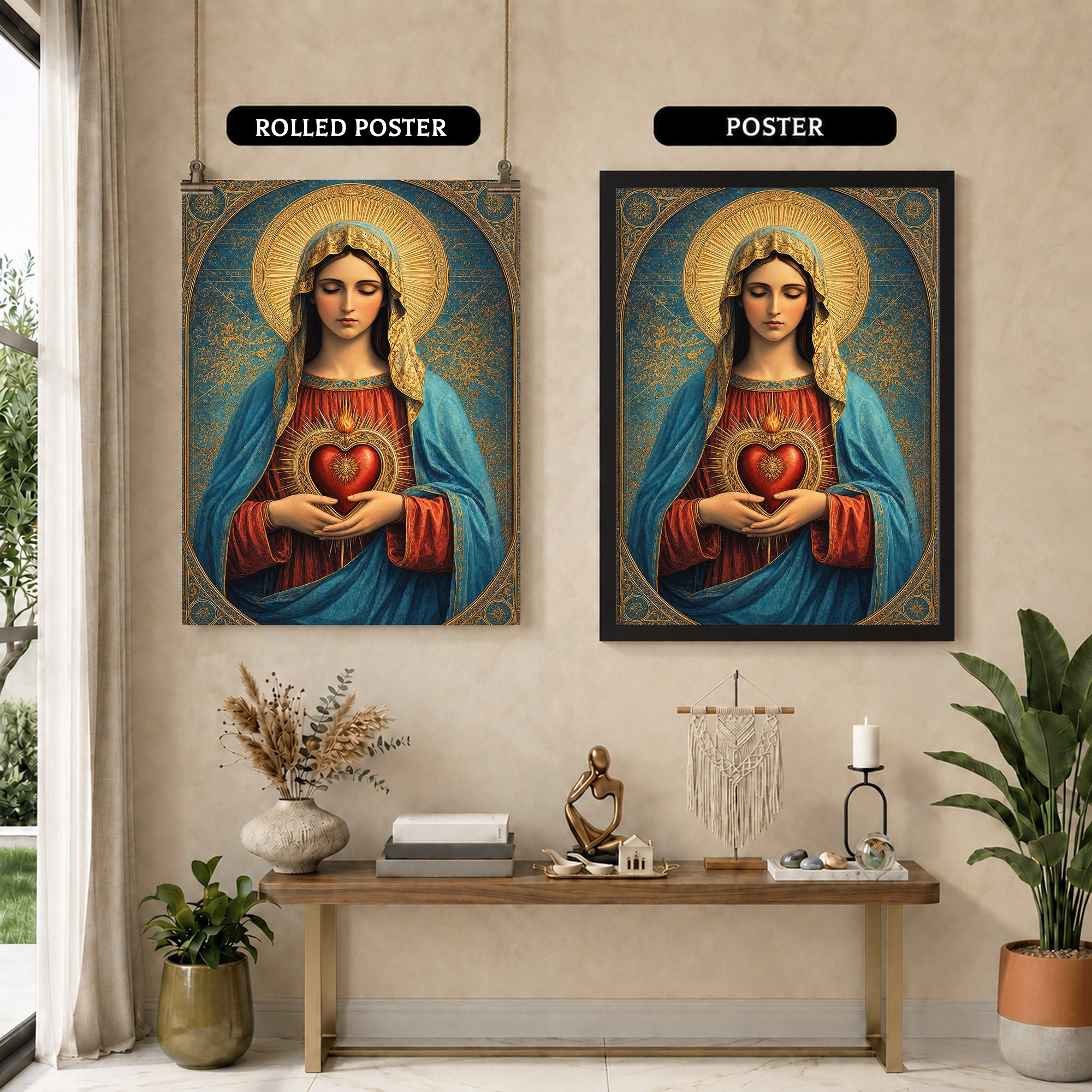 Sacred Heart of Mary Vintage Icon Poster/Canvas