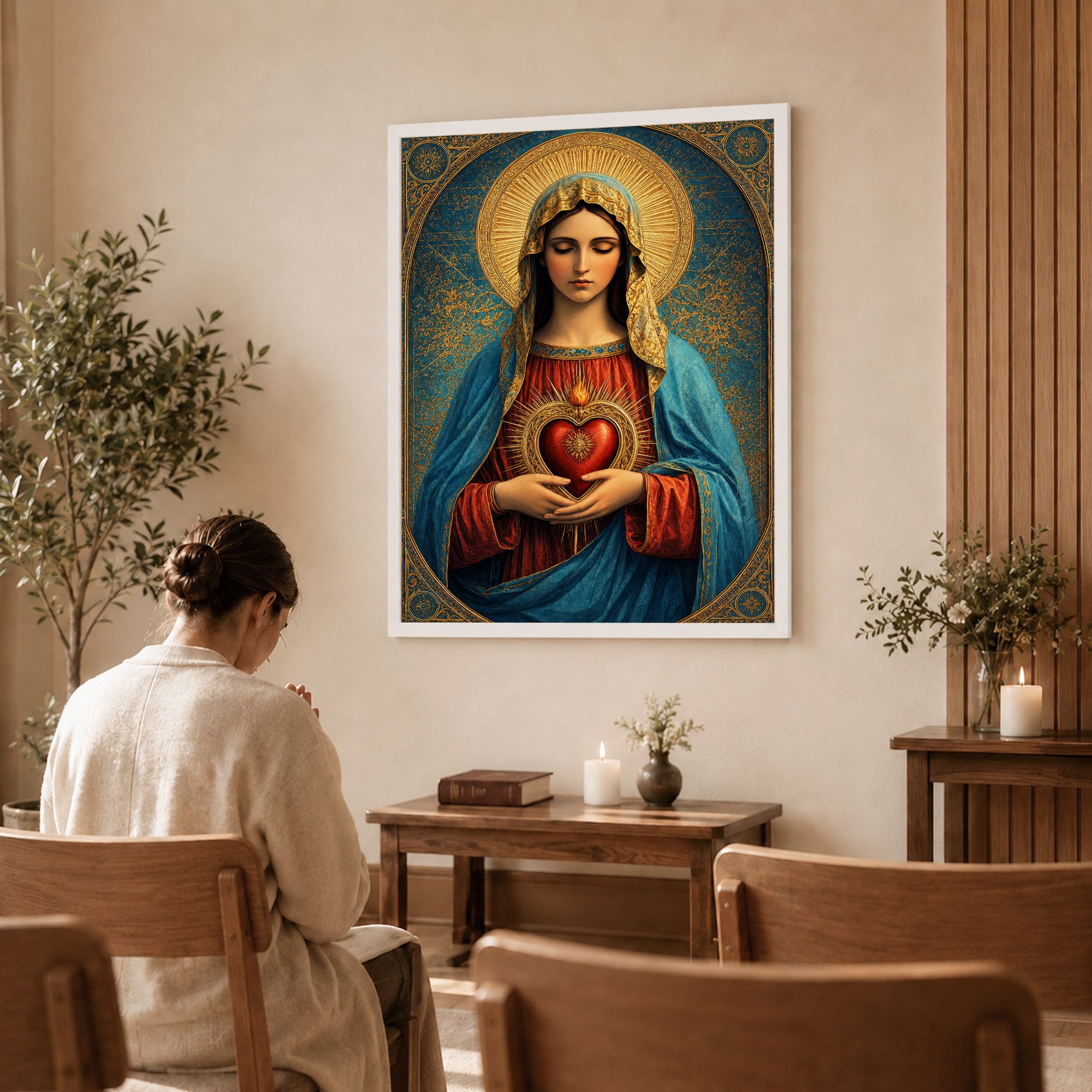 Sacred Heart of Mary Vintage Icon Poster/Canvas