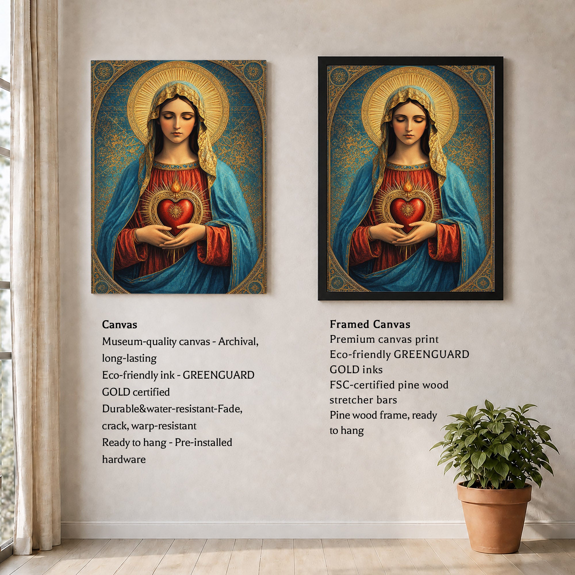Sacred Heart of Mary Vintage Icon Poster/Canvas
