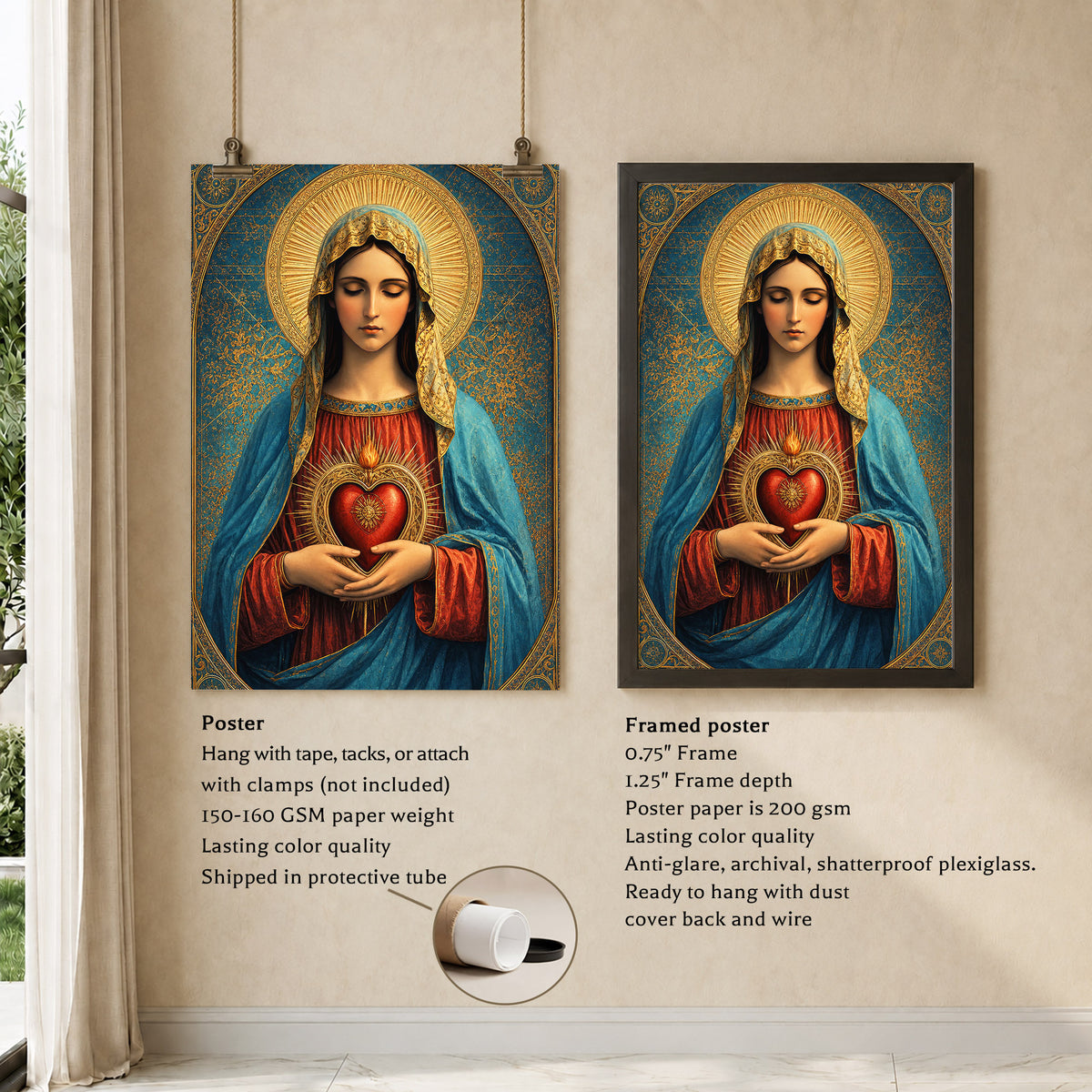 Sacred Heart of Mary Vintage Icon Poster/Canvas