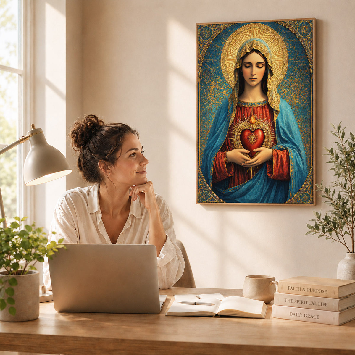 Sacred Heart of Mary Vintage Icon Poster/Canvas