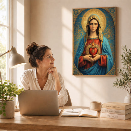 Sacred Heart of Mary Vintage Icon Poster/Canvas