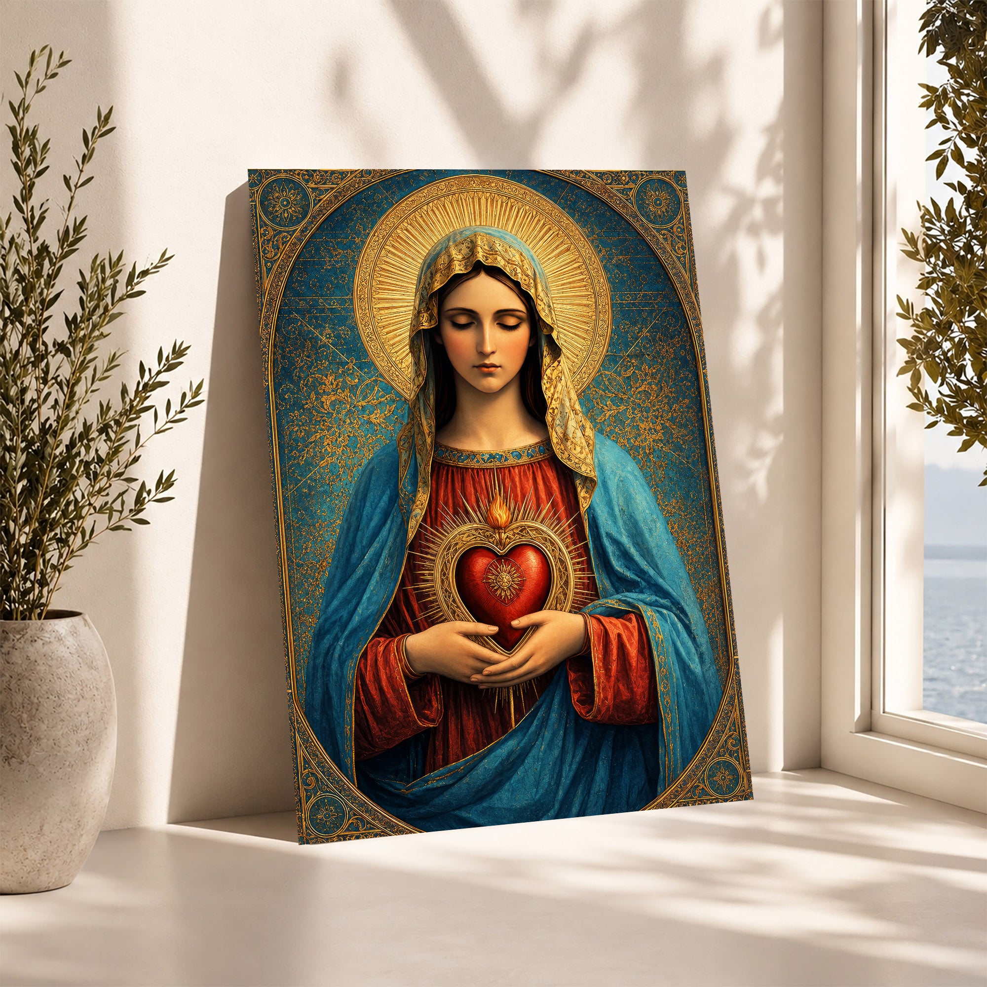 Sacred Heart of Mary Vintage Icon Poster/Canvas