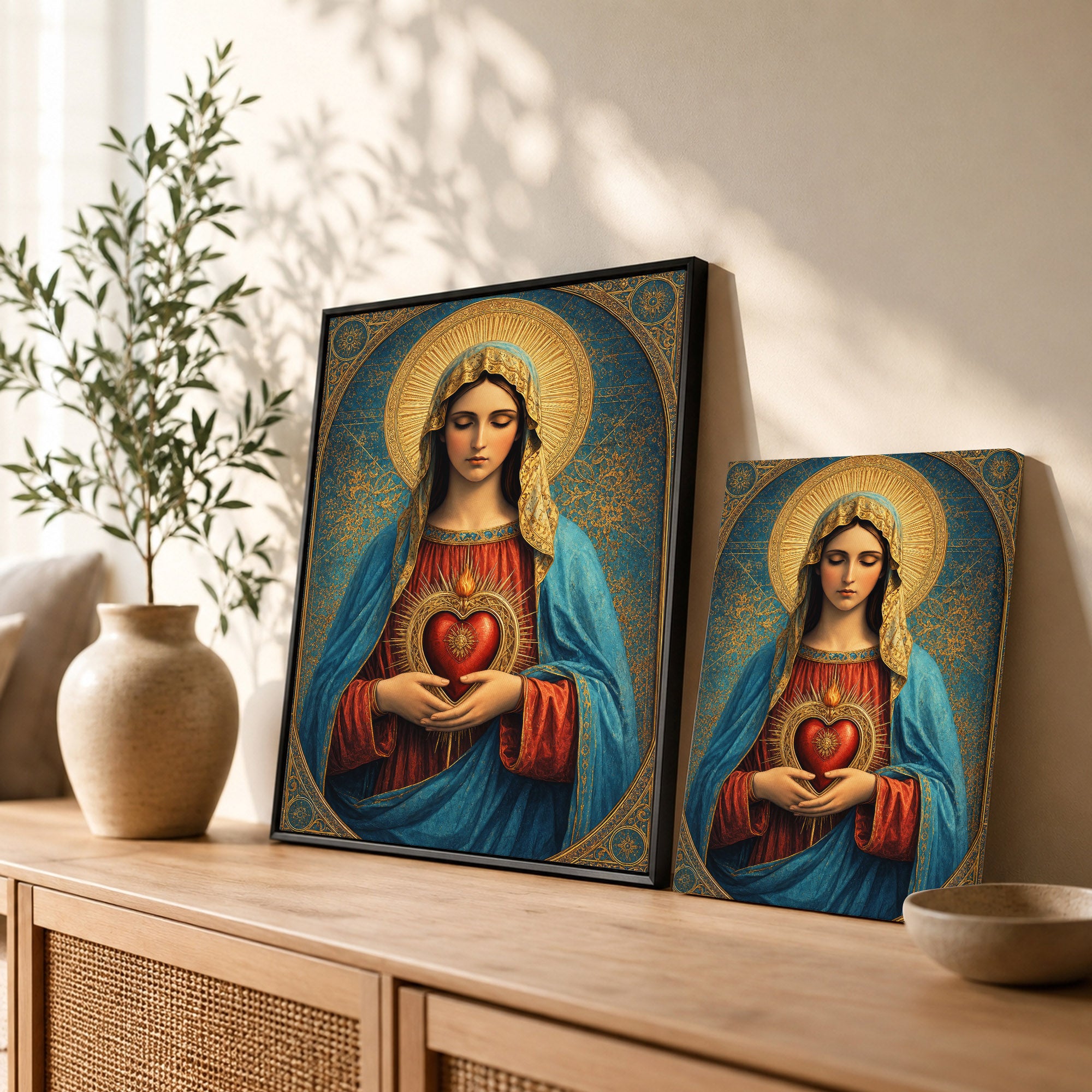 Sacred Heart of Mary Vintage Icon Poster/Canvas