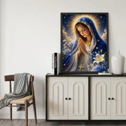Blue Rose Virgin Mary Prayer Poster/Canvas