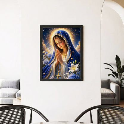 Blue Rose Virgin Mary Prayer Poster/Canvas