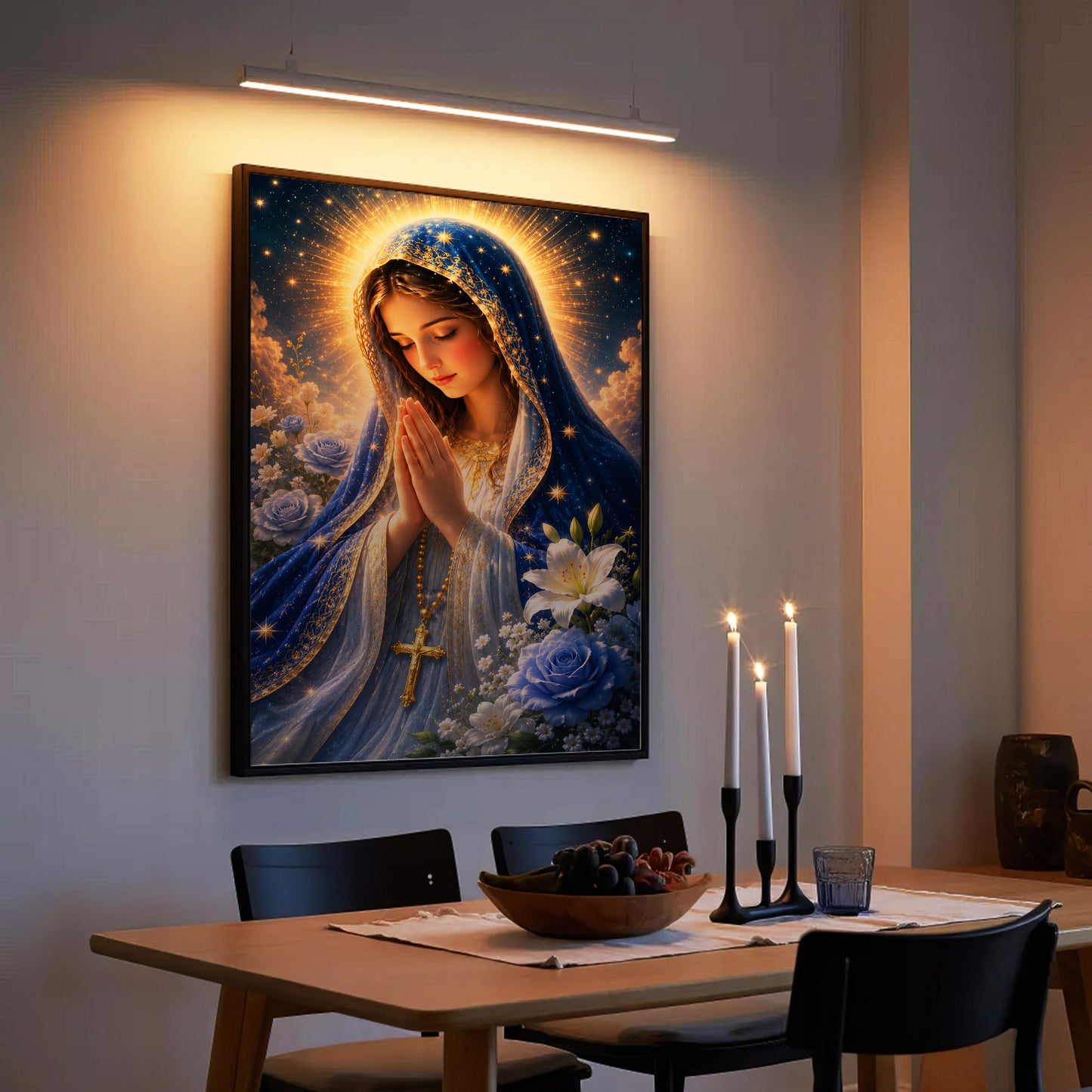 Blue Rose Virgin Mary Prayer Poster/Canvas