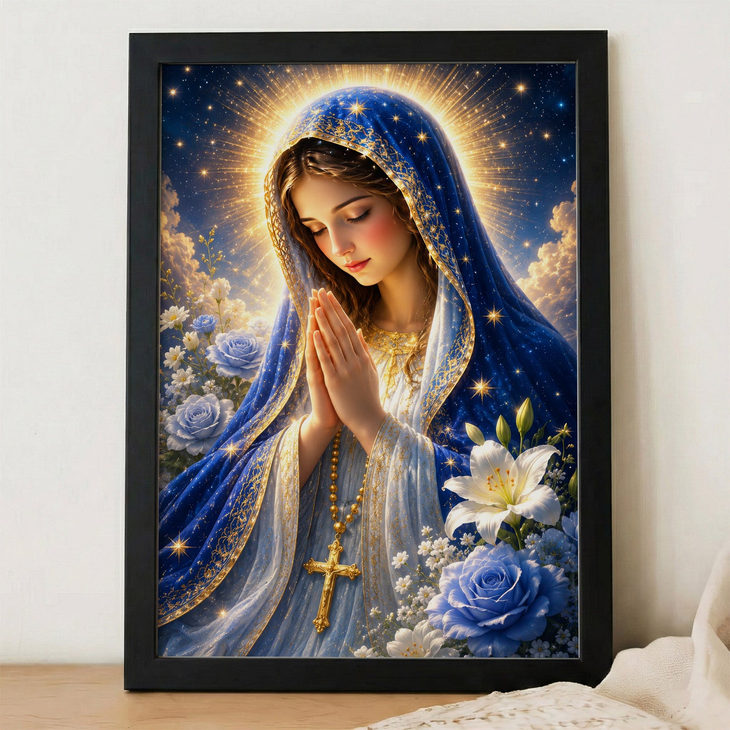 Blue Rose Virgin Mary Prayer Poster/Canvas