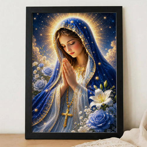 Blue Rose Virgin Mary Prayer Poster/Canvas