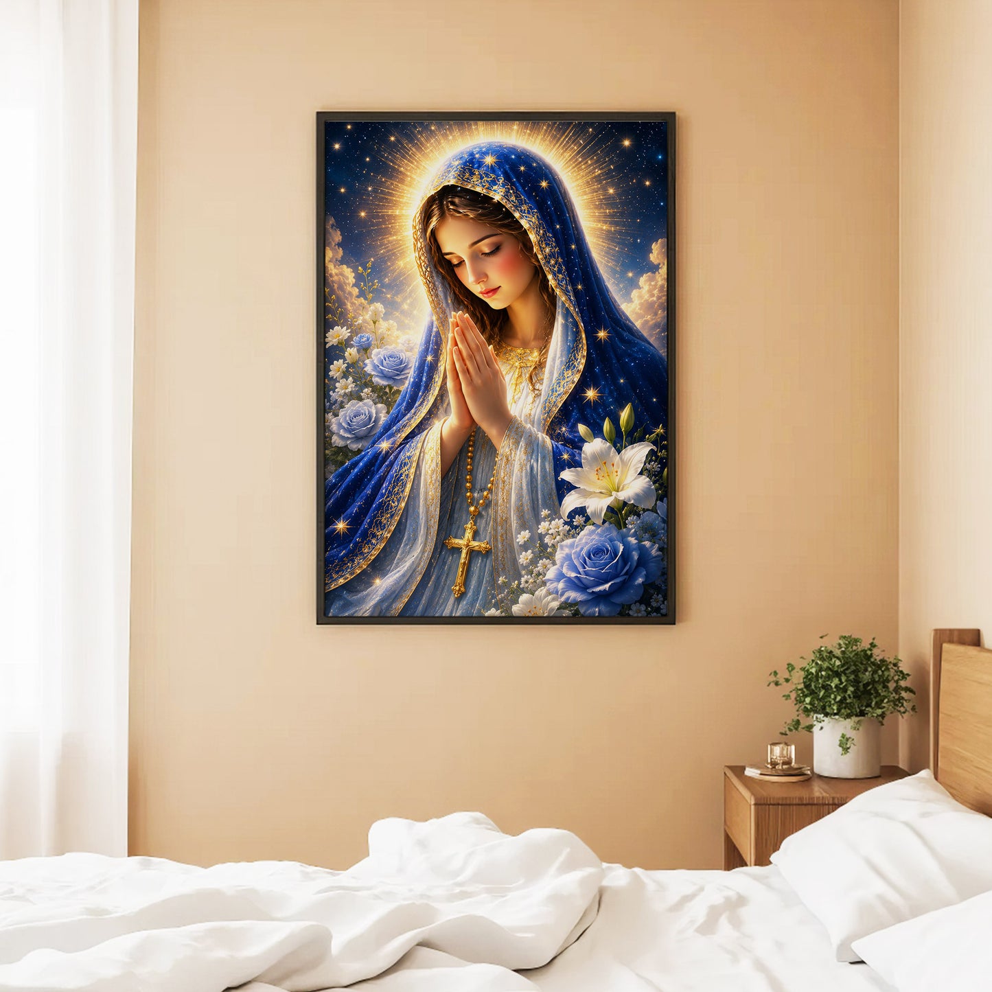 Blue Rose Virgin Mary Prayer Poster/Canvas
