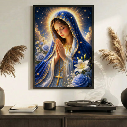 Blue Rose Virgin Mary Prayer Poster/Canvas