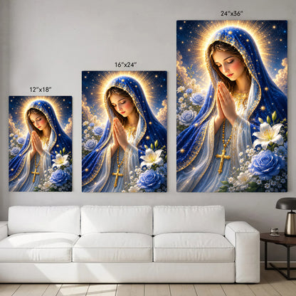 Blue Rose Virgin Mary Prayer Poster/Canvas