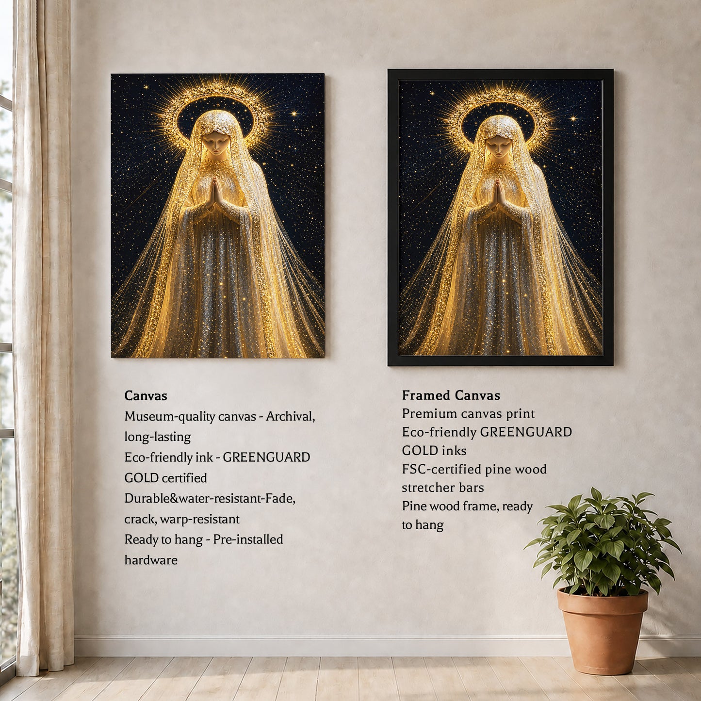 Golden Radiance Virgin Mary – Illuminated Prayer & Divine Presence Poster/Canvas
