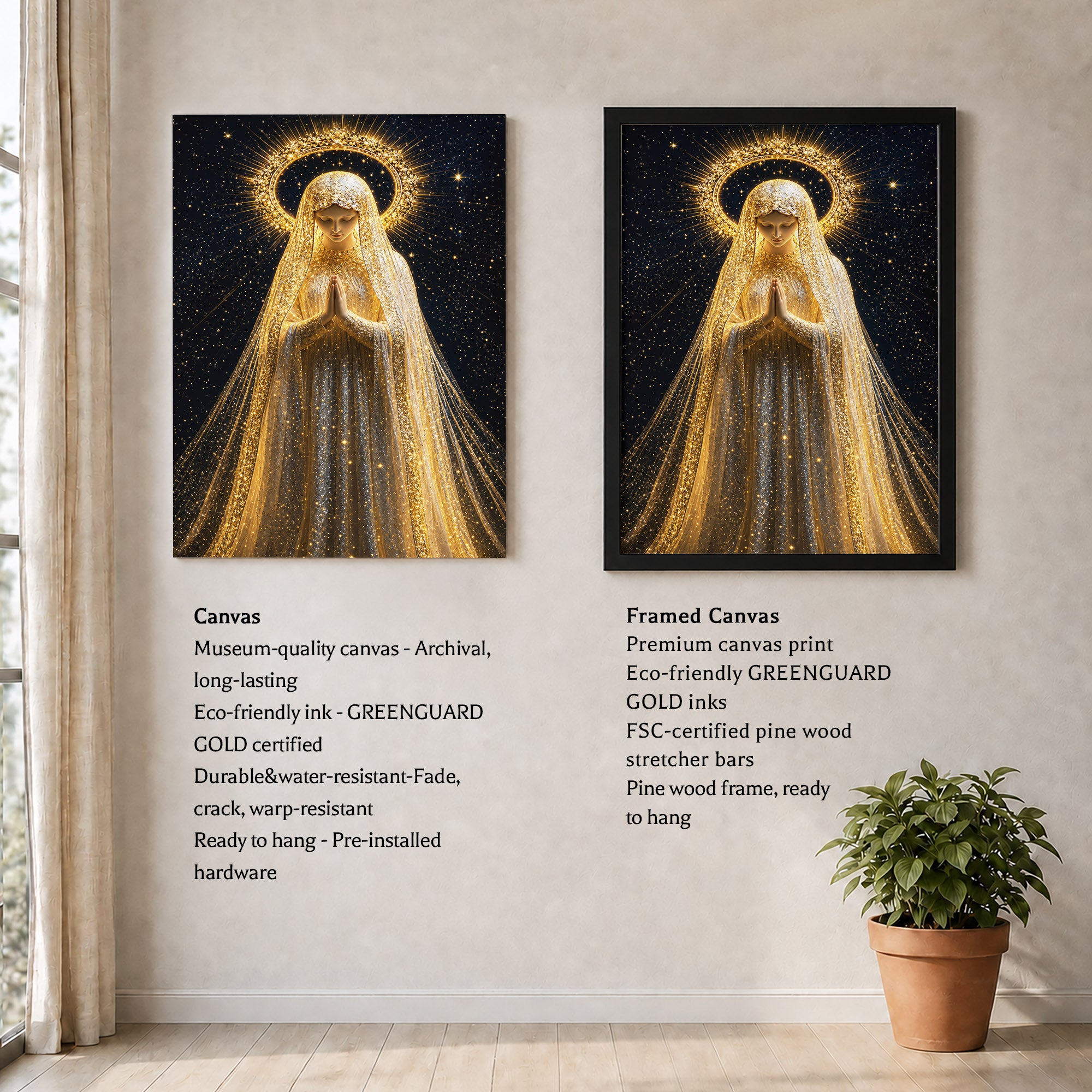Golden Radiance Virgin Mary – Illuminated Prayer & Divine Presence Poster/Canvas