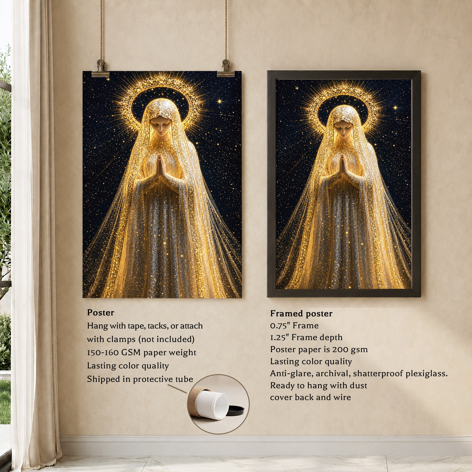 Golden Radiance Virgin Mary – Illuminated Prayer & Divine Presence Poster/Canvas