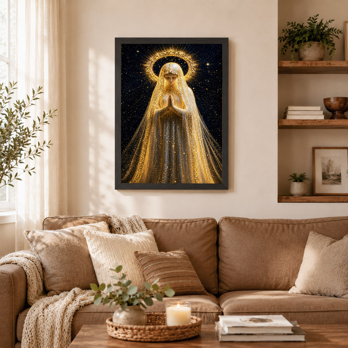 Golden Radiance Virgin Mary – Illuminated Prayer & Divine Presence Poster/Canvas