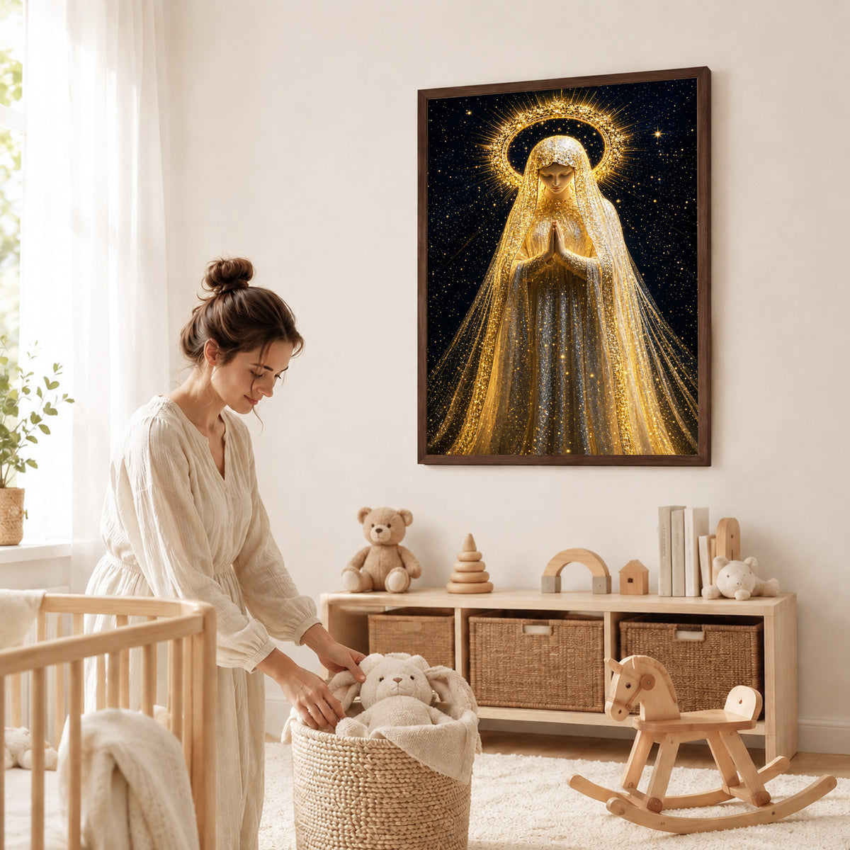 Golden Radiance Virgin Mary – Illuminated Prayer & Divine Presence Poster/Canvas