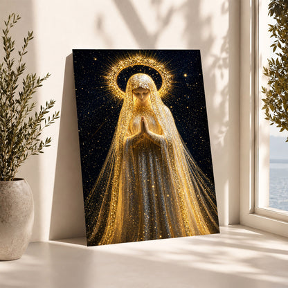 Golden Radiance Virgin Mary – Illuminated Prayer & Divine Presence Poster/Canvas