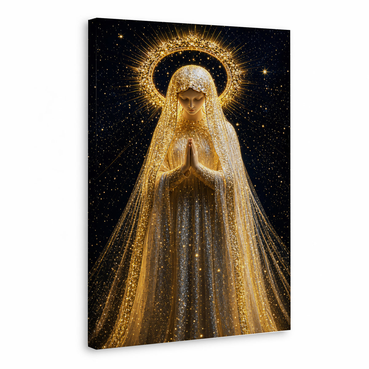 Golden Radiance Virgin Mary – Illuminated Prayer & Divine Presence Poster/Canvas
