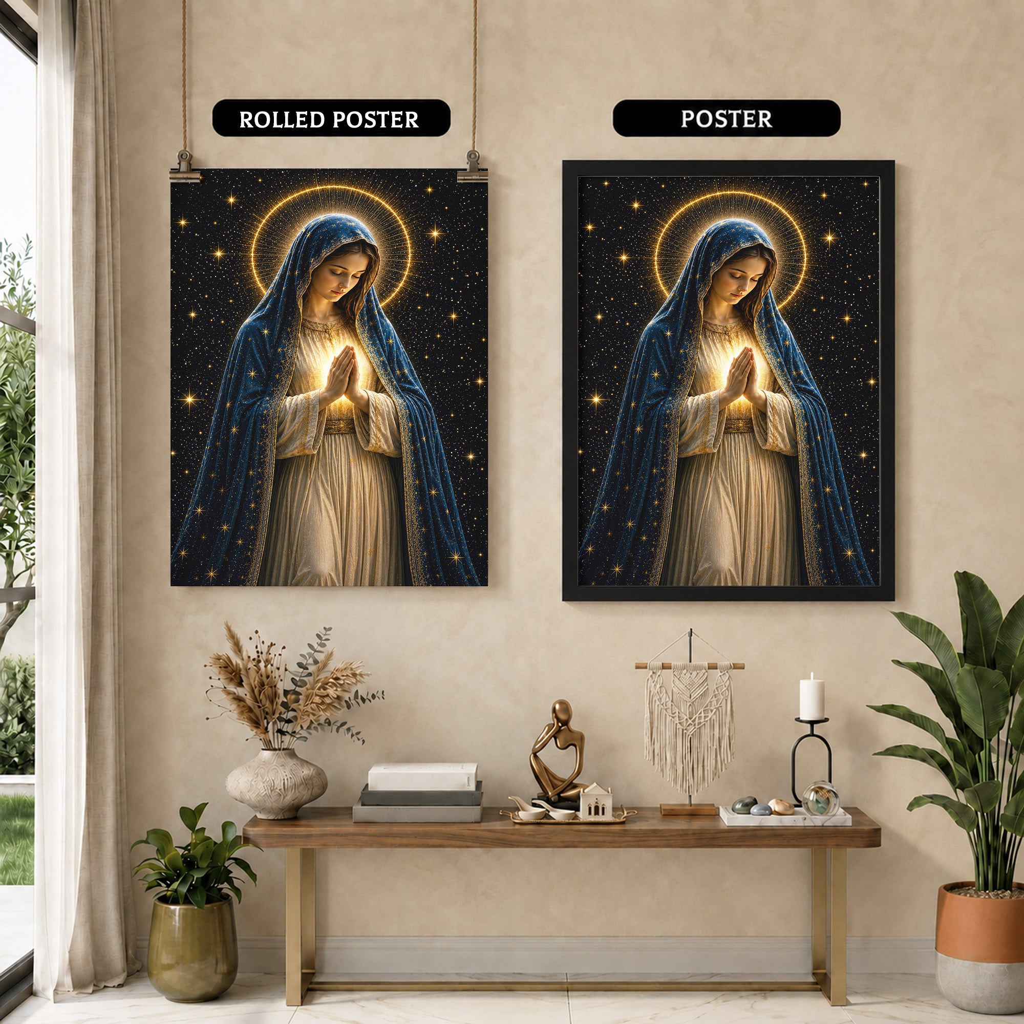 Celestial Virgin Mary Prayer Light Poster/Canvas
