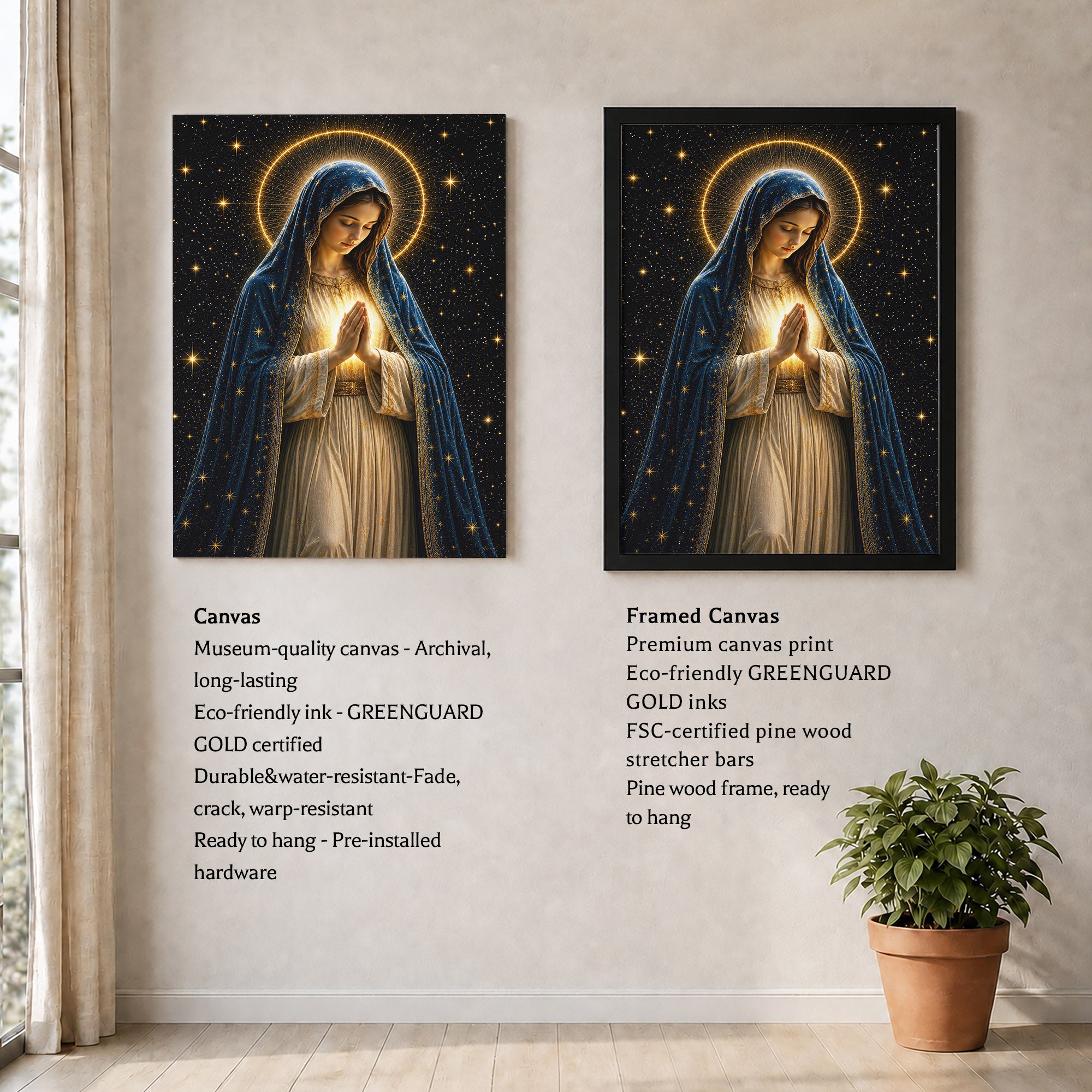 Celestial Virgin Mary Prayer Light Poster/Canvas