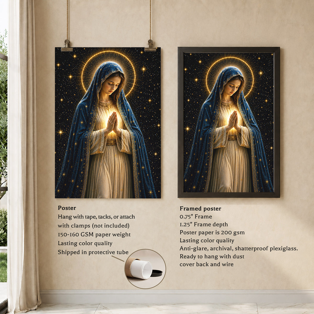 Celestial Virgin Mary Prayer Light Poster/Canvas