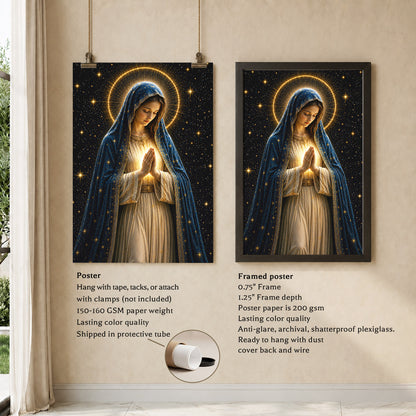 Celestial Virgin Mary Prayer Light Poster/Canvas