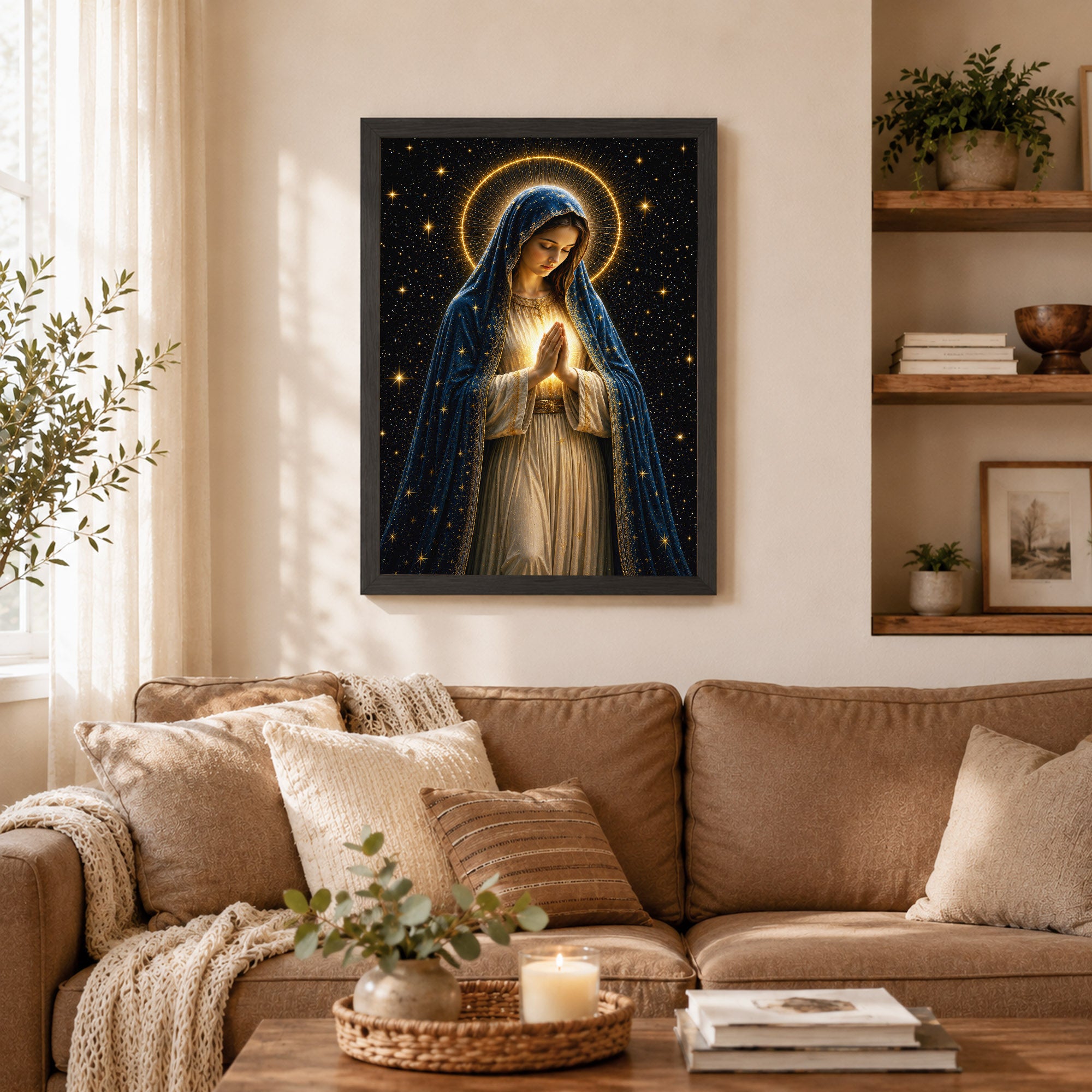 Celestial Virgin Mary Prayer Light Poster/Canvas