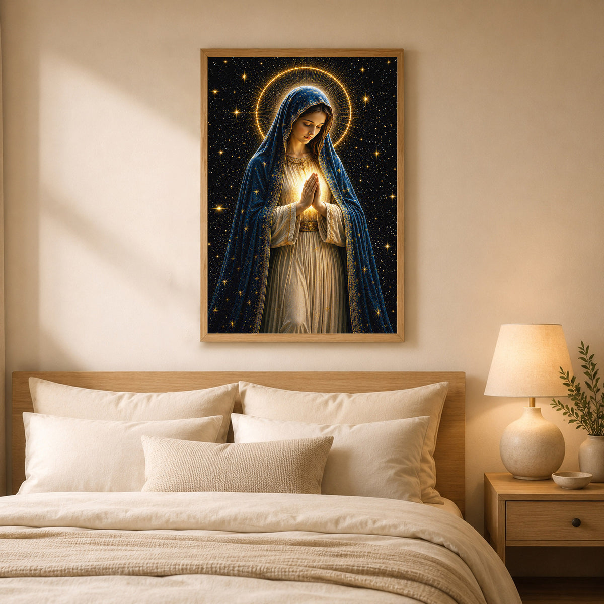 Celestial Virgin Mary Prayer Light Poster/Canvas